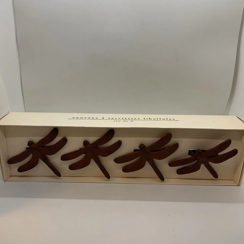 Pier 1 Brown Dragonfly Napkin Rings Set of 4